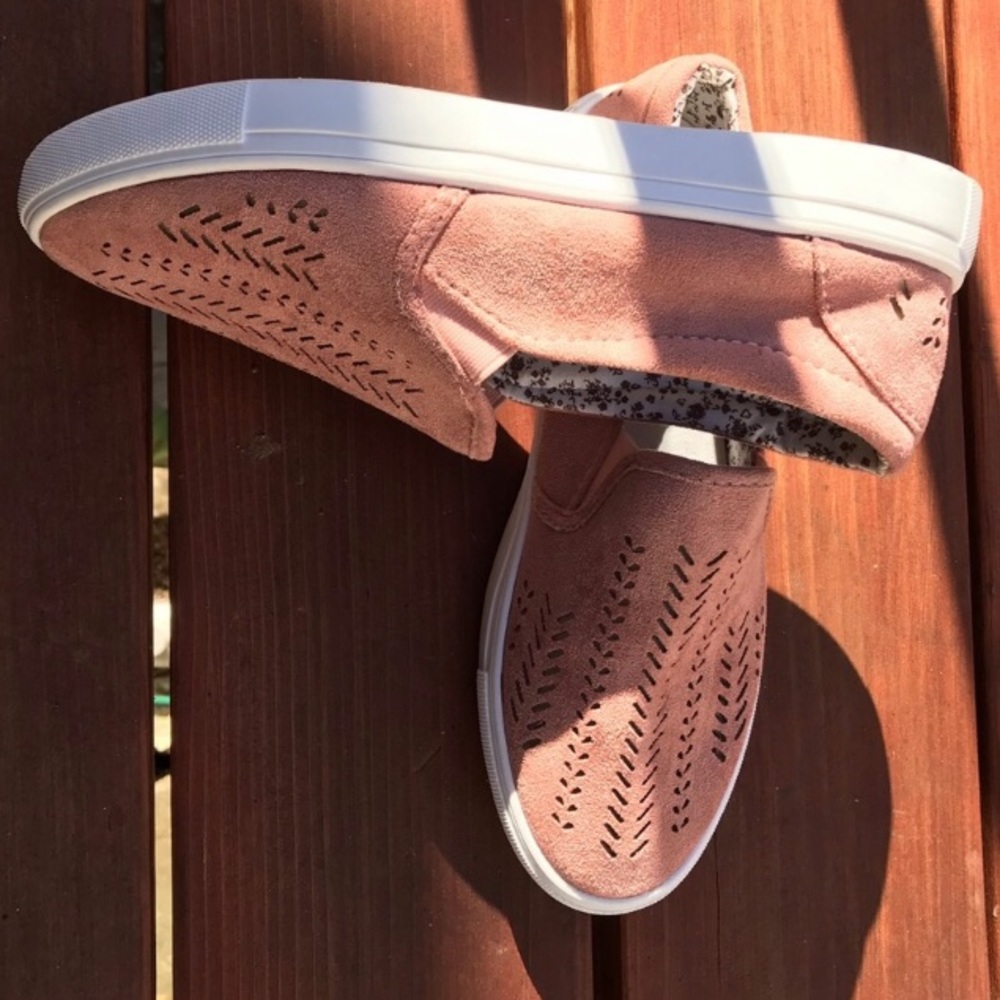 Faux Suede Perforated Pink Boat Shoes